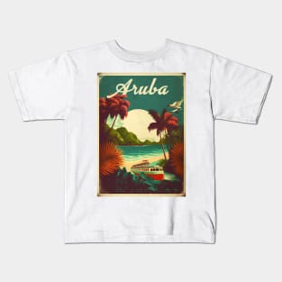 Aruba Caribbean Vintage Travel Art Poster Kids T-Shirt